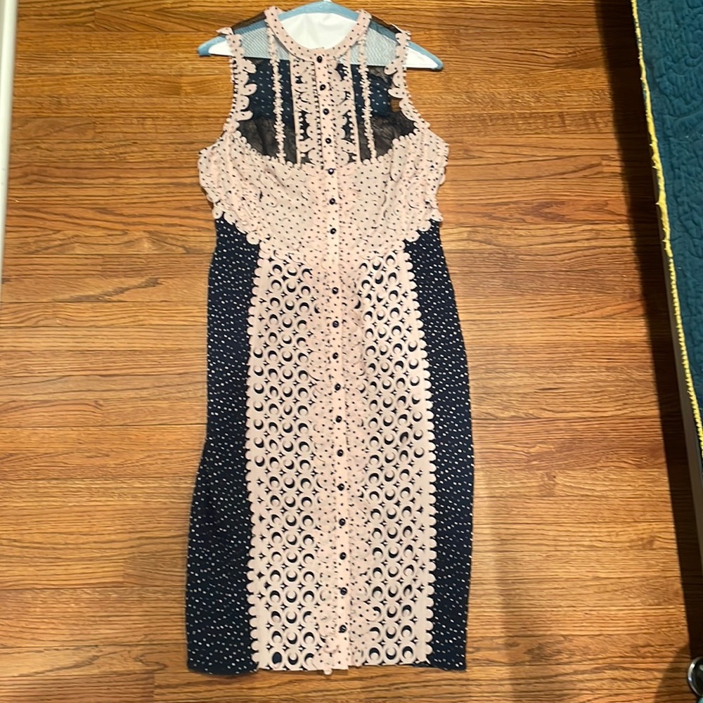 Navy and Pink dress.